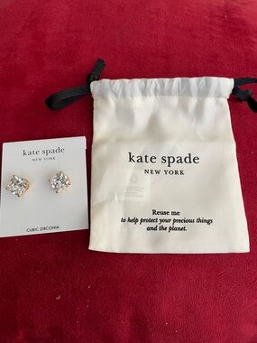 kate spade Gold-tone Clear Cubic Zirconia Stud Earrings with Dust Bag NWT